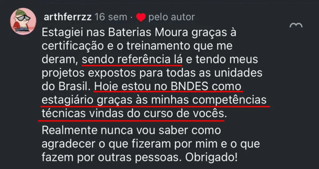 Depoimento: estágio conquistado com as competências técnicas do curso